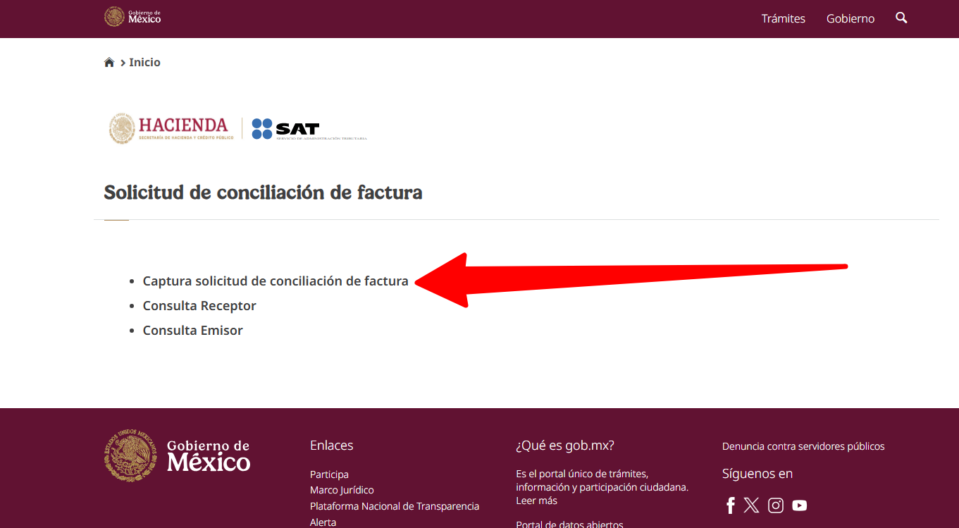 solicitud de conciliacion de factura sat